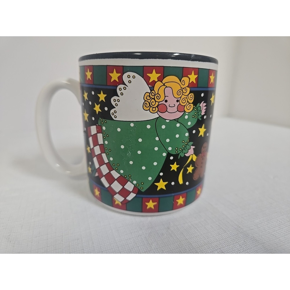 Potpourri Press Angels and Stars Christmas Mug 1994 Folk Art Angel Coffee Cup